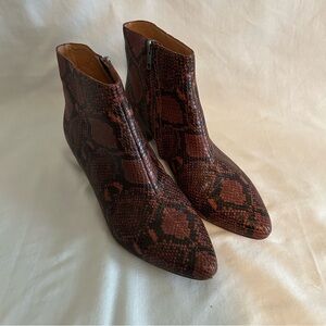 Women’s Madewell Snake Embossed Brown Leather Ankle Boots Size 7